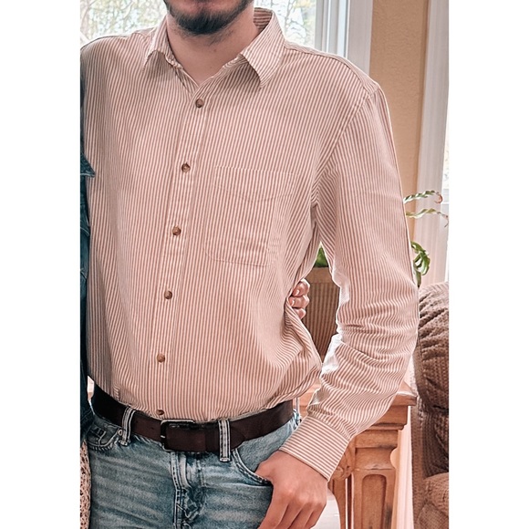 men’s old navy neutral striped oxford shirt - Picture 2 of 2